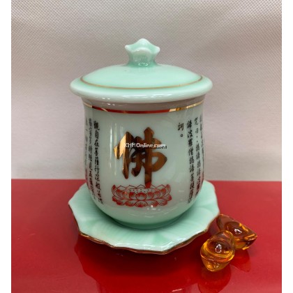 台青色佛字水杯